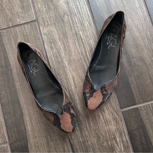 AGL Mimosa Ballet Flats in Snake Embossed Leather Sz 6.5 - Picture 1 of 10